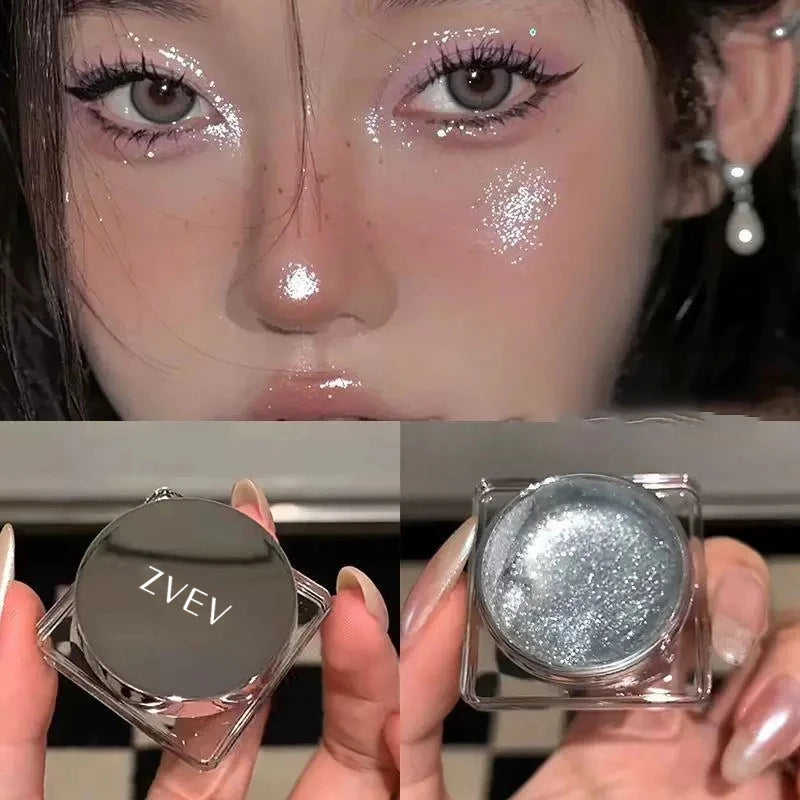 Glitter Punk Smoky Black Eyeshadow Gel Makeup Palette Metallic Dark Silver Wet Eyes Shadow Highlighter Pearl Pigments Cosmetics Qme