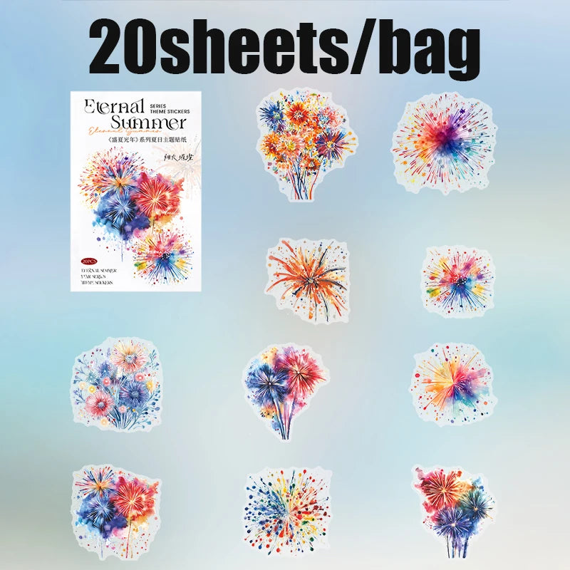 20 Sheets Summer Theme Stickers for Scrapbooking DIY Journal Planner Collage Art Phone Case Decoration Craft Supplies Qme 6