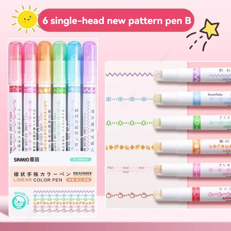 6-24pcs/set Flower Line Shape Highlighter Pen Roller Tip Curve Liner Marker Kawaii Stationery School Office Supplies Qme orange