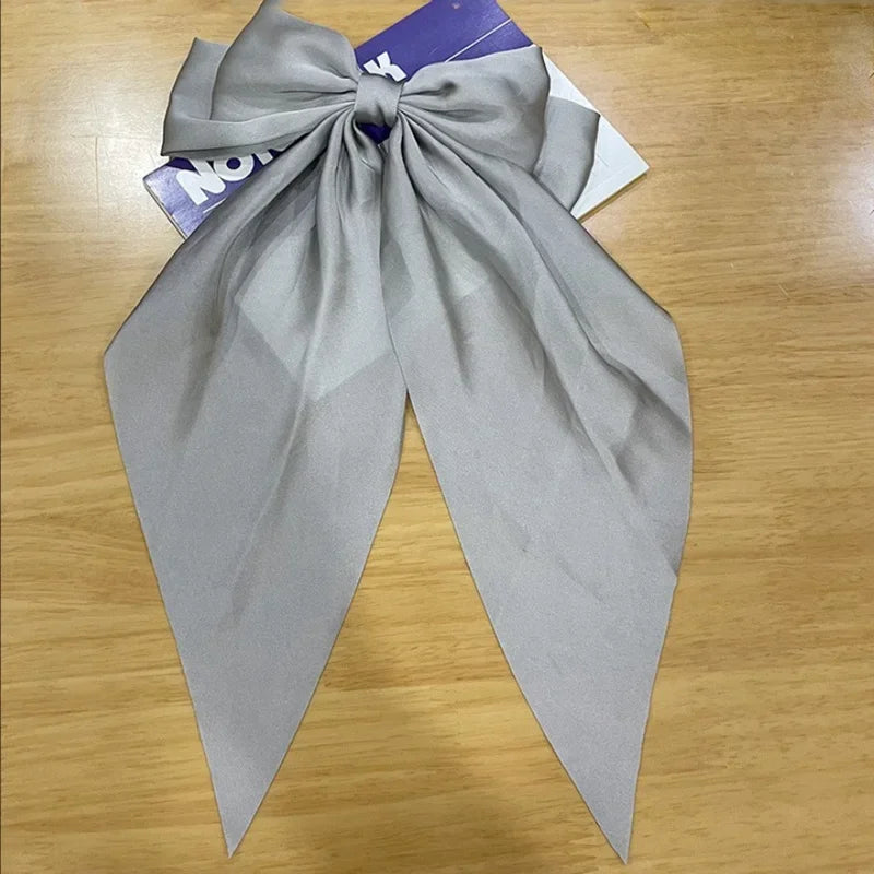 Elegant Women Bow Ribbon Hair Clip Fashion Simple Solid Satin Spring Qme Light Grey