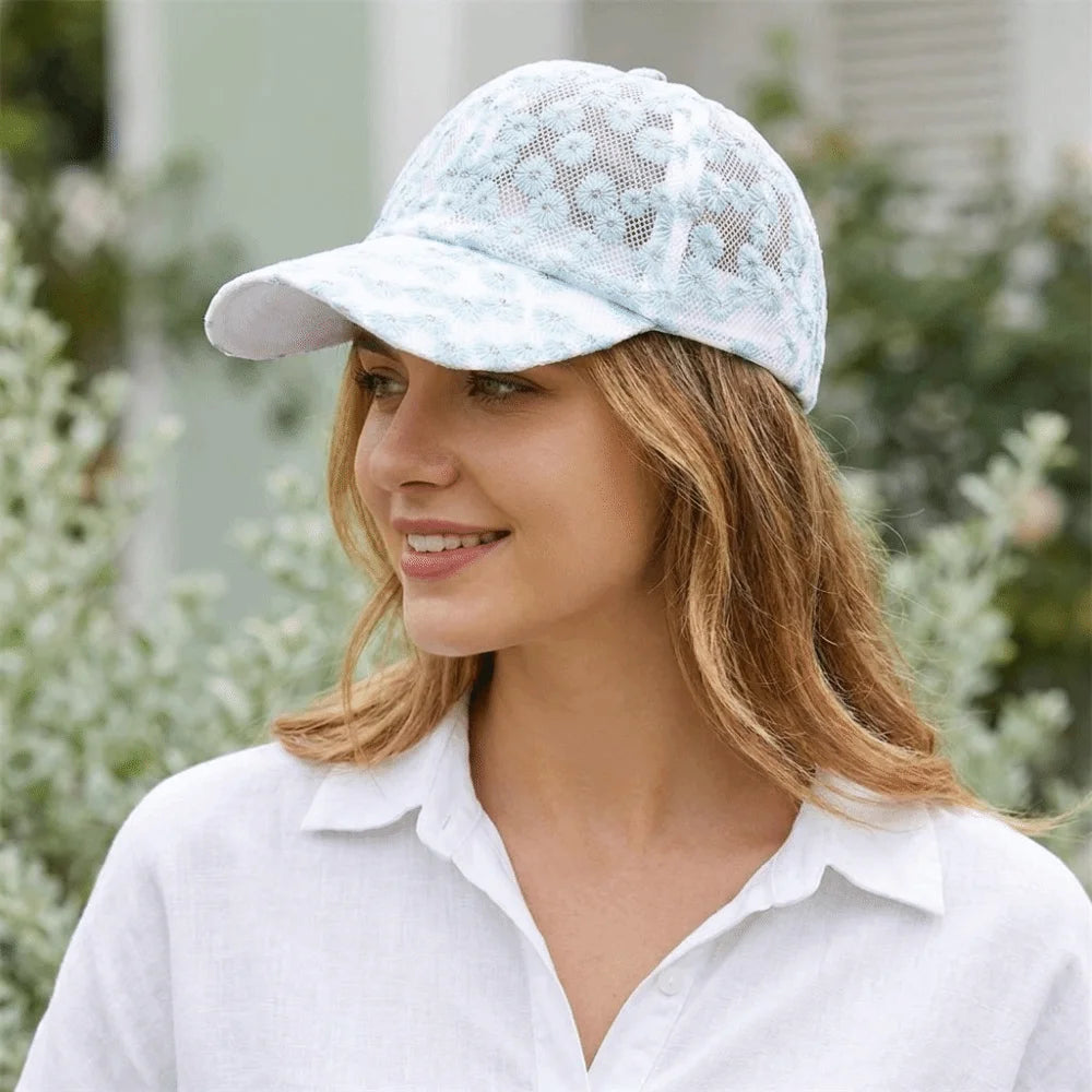 Casual Embroidered Flower Baseball Cap Adjustable Breathable Visors Qme