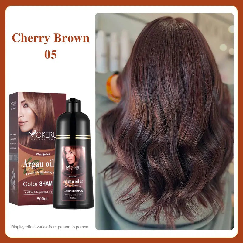 Mokeru Argan Oil Black Hair Dye Shampoo Natural Organic Long Lasting Permanent Gray Hair Color Shampoo for Women Fast Color Dye Qme 05