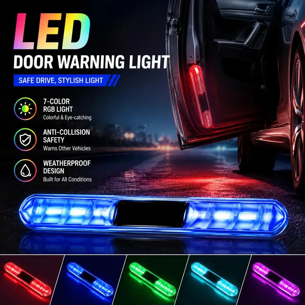 5-Color RGB Car Door Light Bar Solar Warning Charging Vibration Qme