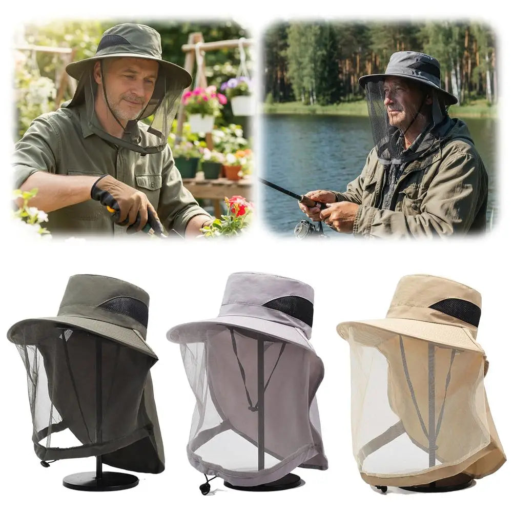 Mosquito Net Hat Fishing Sun Protection Outdoor Hiking Gardening Men Qme