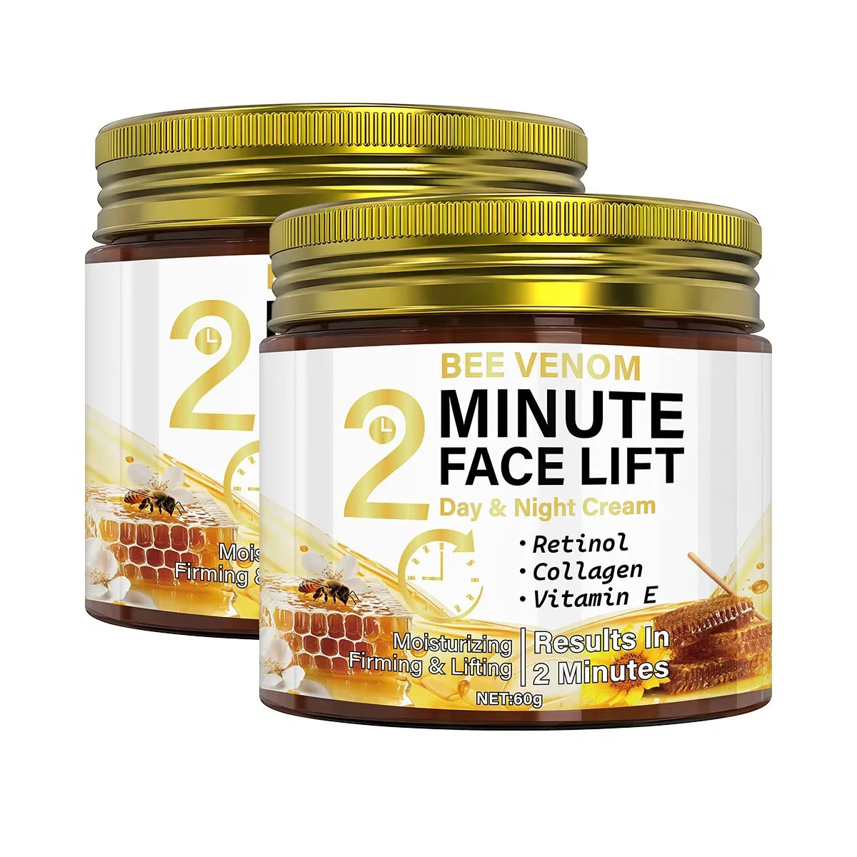 Bee Venom Anti-Aging Day & Night Cream with Retinol & Collagen - Intense Moisturizing & Firming Face Lift Treatment Qme GOLD 60g