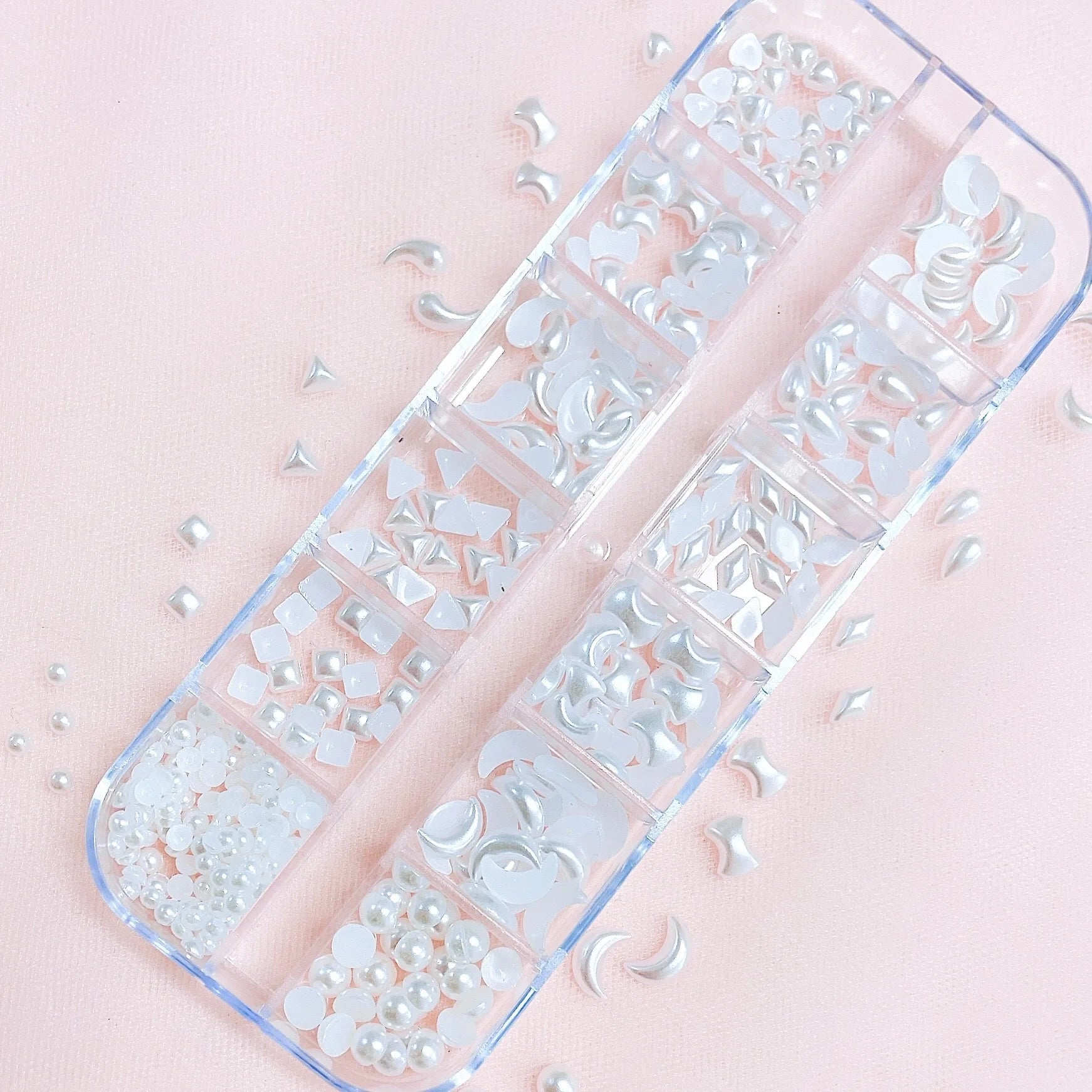 Moon Heart White Pearl Glitter Jewelry Nail Art Supplies Decoration Qme