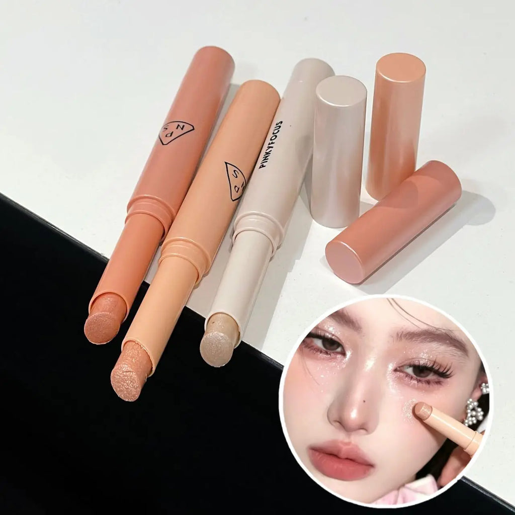 Shimmer Coral Orange Eyeshadow Stick Pearlescent Purple Eye Shadow Brightening Waterproof Diamond Glitter White Highlighter Pen Qme