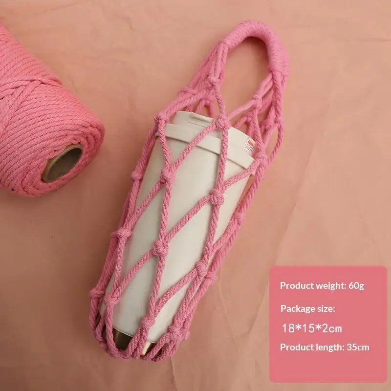 Handmade Macrame Water Bottle Sling Multicolor Cotton Rope Net Bag Qme A7