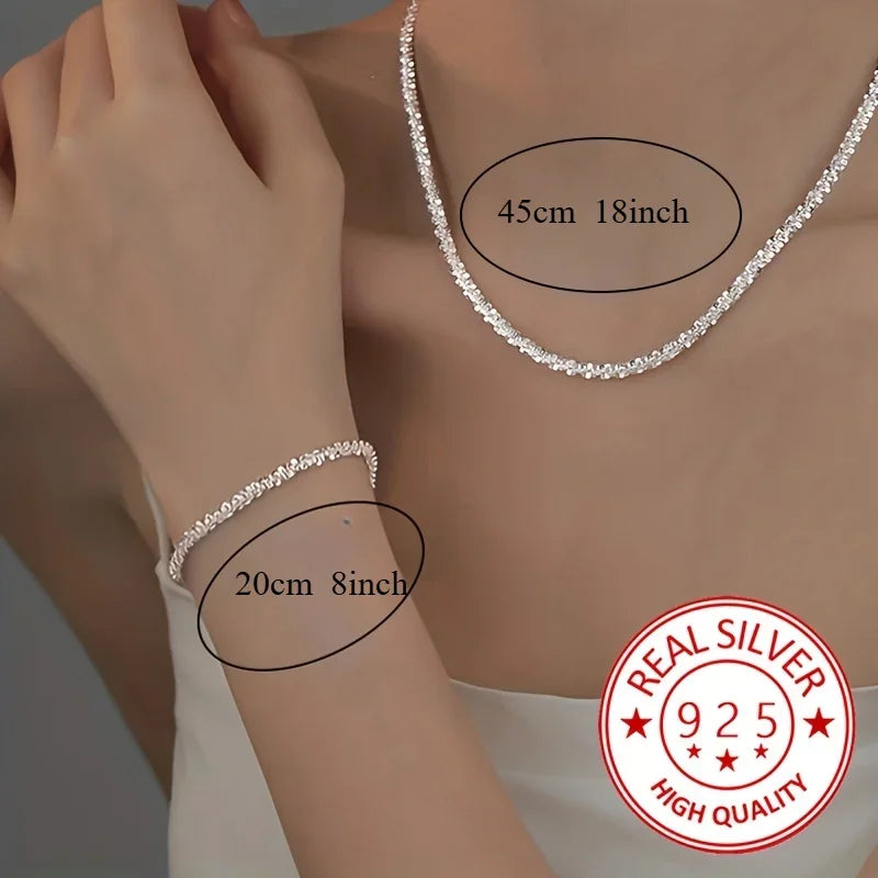 Luxury 2pcs Set 925 Sterling Silver Charms Bracelets Necklaces Jewelry Set for Women Lady Designer Jewelry Wedding Party Gifts Qme