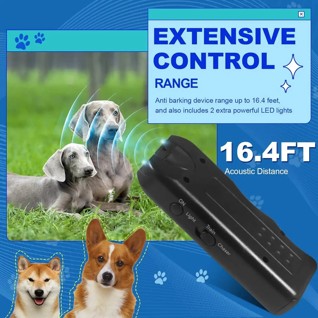 Ultrasonic Dog Repeller Portable Anti-barking Deterrent Handheld 3in1 Dog Training Device Repel Animals Pets Dog Trainer Qme