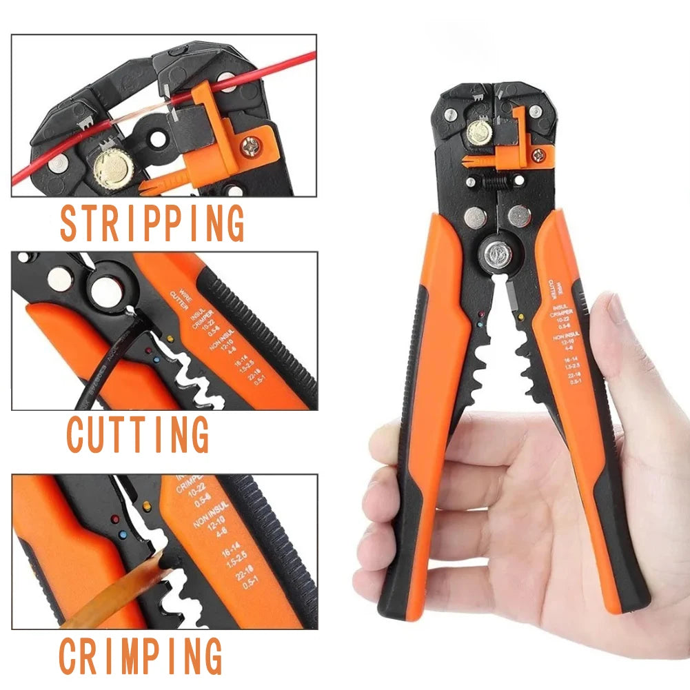 Multifunctional Cable Wire Stripper Cutter, Crimping Stripping Plier Tool, Self-adjusting 8" Automatic Wire Stripper Qme
