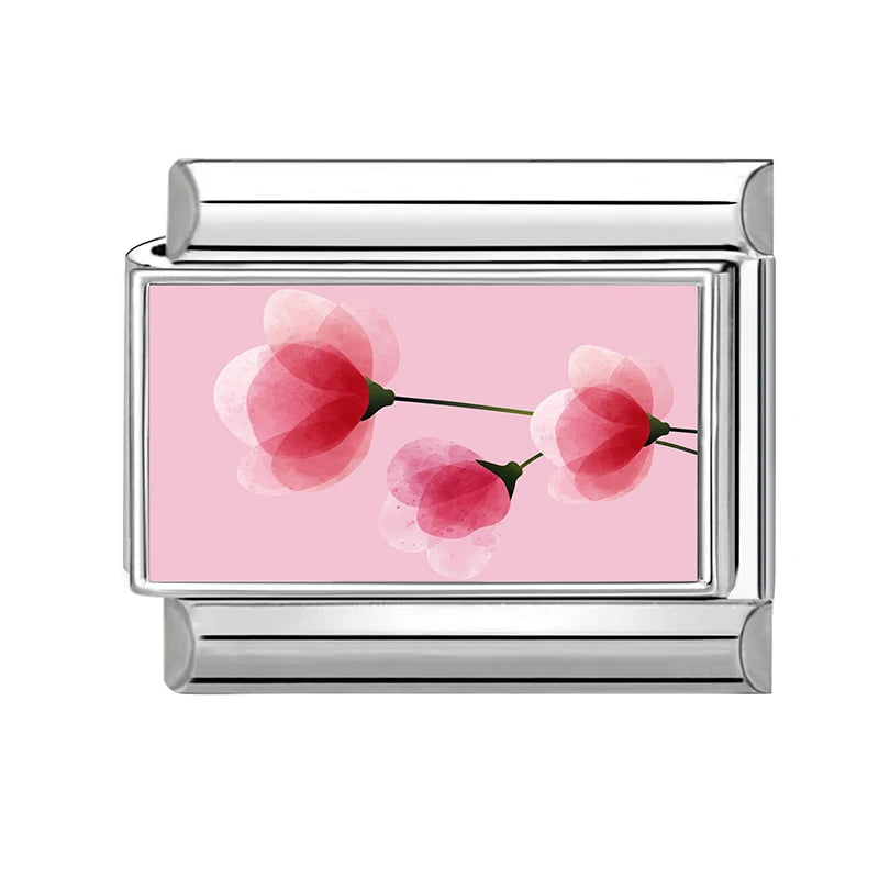 Y2K Plum Blossom Pink Black UFO Cute Flower Cat Italian Charm Link Fit 9mm Stainless Steel Module Women's Bracelet MakingJewelry Qme S 8