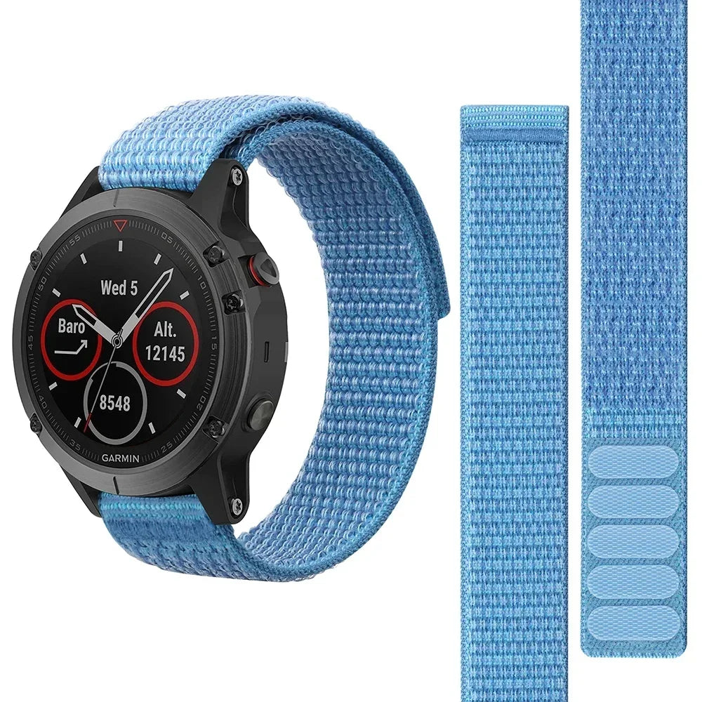 26mm 22mm Hook Loop Nylon Strap Watchband For Garmin Fenix 6X 6 Pro 5X 5 7X 7 Epix 2 Forerunner 965 955 945 935 Watch Bracelet Qme Sky Blue 26mm Width