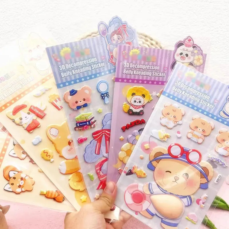 1PC Lovely Animal 3D Stereo Tummy Press Fun Stress Relief Sticker,Rabbit Panda for DIY Craft,Scrapbook,Phone Case Decor Qme