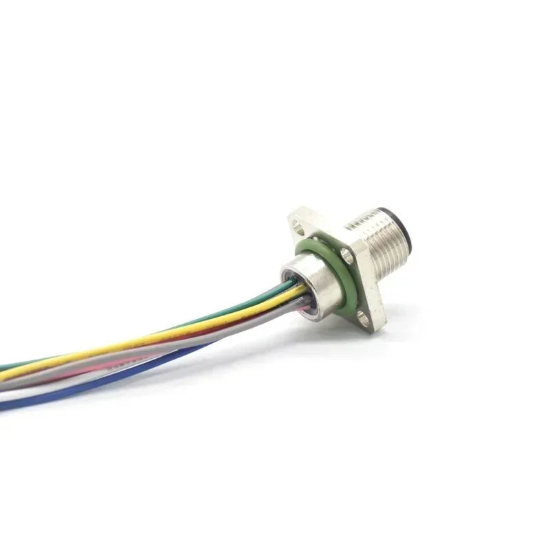 High Quality, 10cm Electronic Wire, 8 Core 6P 2A Aviation Plug, M12 Square Fixed Male Connector with Hole Qme