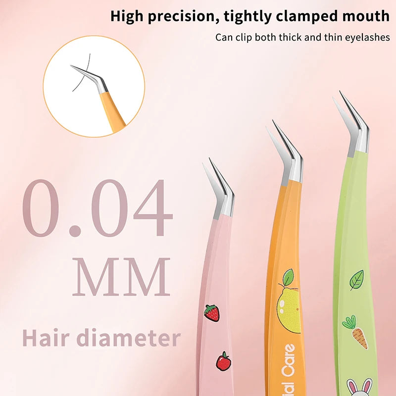 Stainless Steel False Eyelash Tweezers Straight Head Elbow Lash Qme