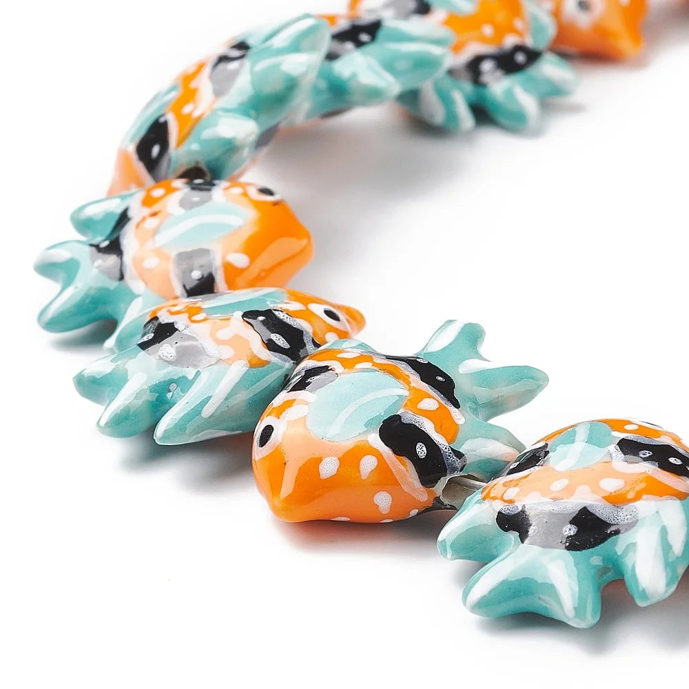 Pandahall 20pcs Handmade Porcelain Fish Beads, Multicolor Ceramic Beads 17-22x21-22x7-7.5mm with 2mm Hole for DIY Jewelry Making Qme Dark Turquoise
