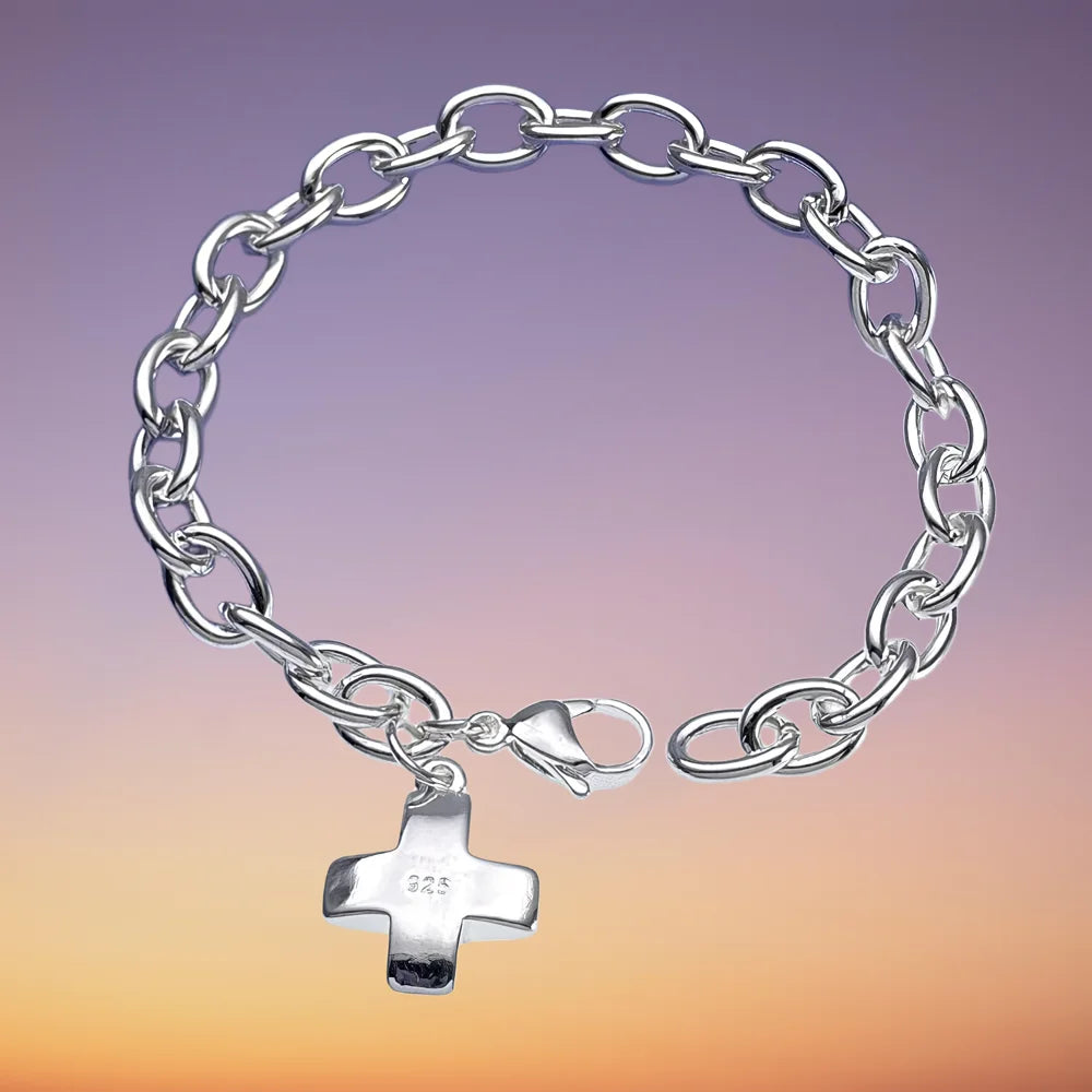 925 sterling Silver unique cross Bracelets for Women fashion Costume Jewelry 20cm 8inch Wedding accessories Christmas Gifts Qme
