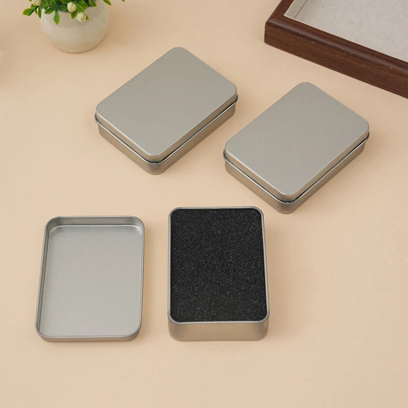 Cosmetic Storage Box Small Iron Silver Mini Rectangular Tin Qme