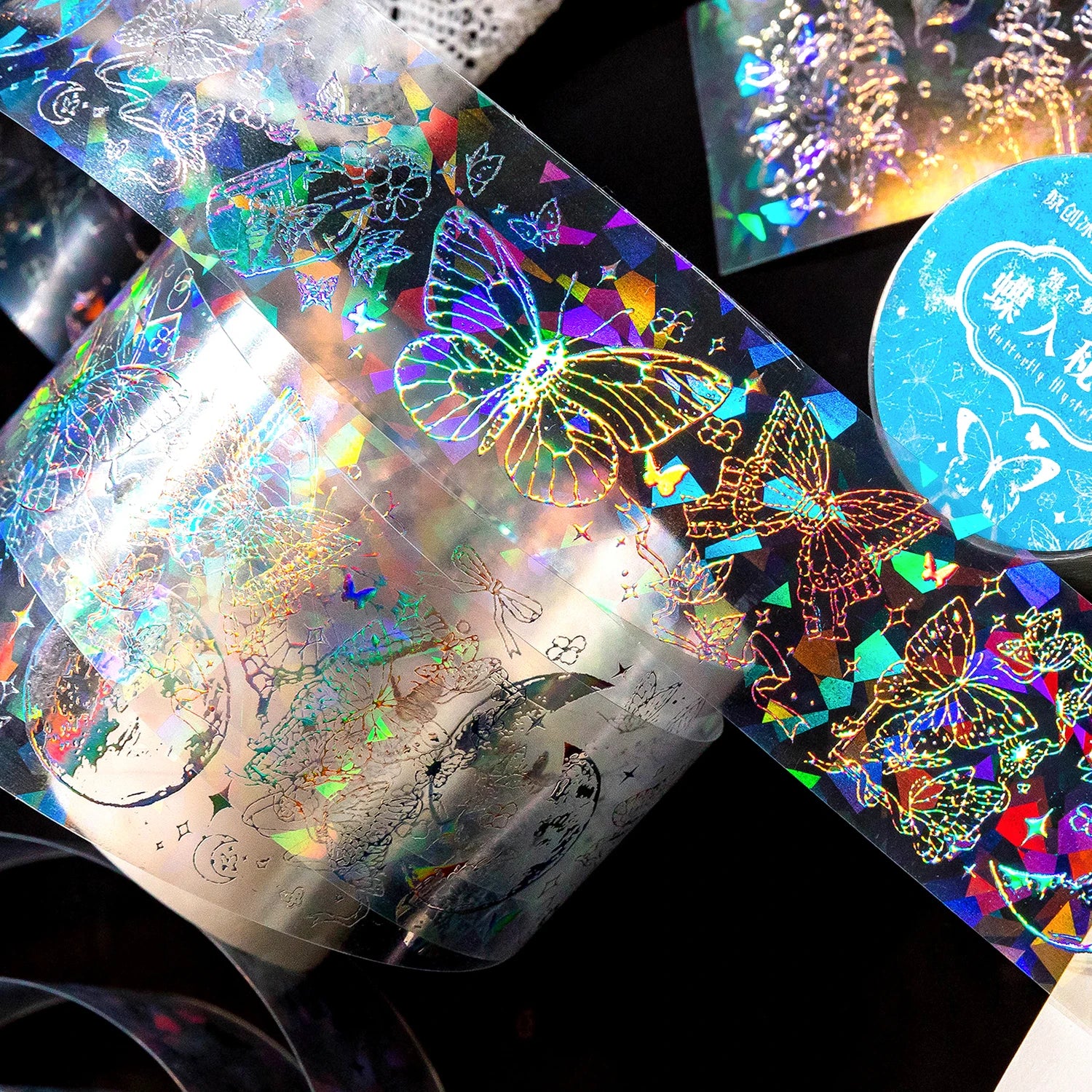 3cm*2M Laser Reflective Transparent Stickers Cool Diy Decorative Labels Scrapbooking Collage Material Diary Stationery Tape Qme