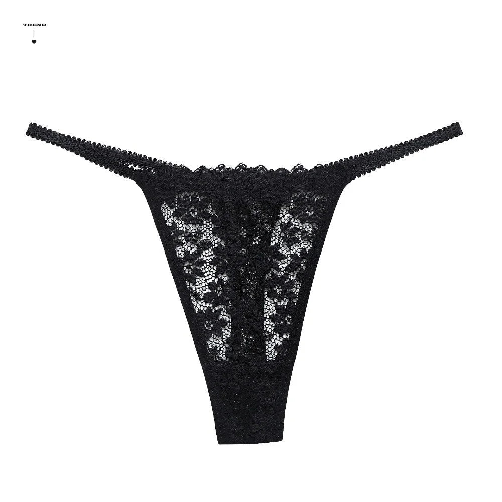Breathable Mesh Lace Thong Women Low Waist Transparent Flower Briefs Qme