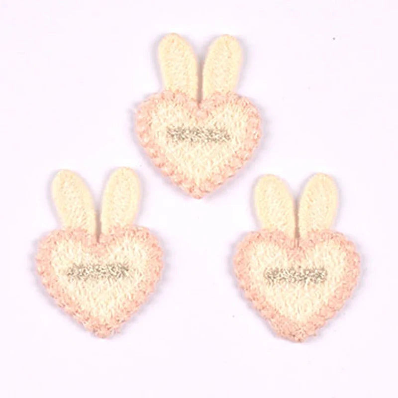 10pcs 35x26mm Assorted Color Knitted Heart Patches Cute Bunny Ear Appliques with, DIY Hair Accessories Crafts No Glue cp3856 Qme 35x26mm-4