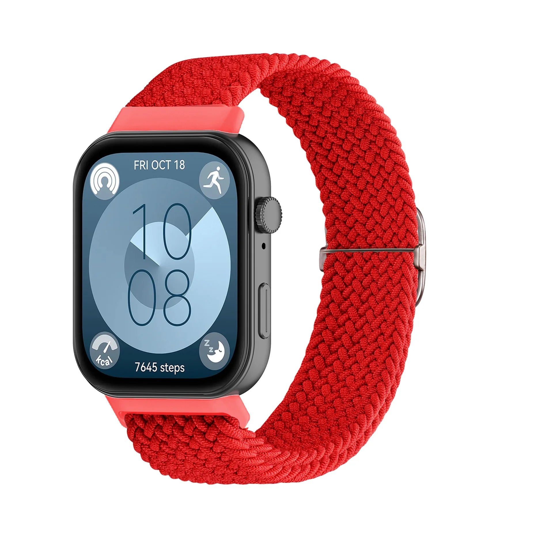 A Adjustable Comfort Nylon Woven Watch Strap with Stylish Metal Buckle Breathable Replacement Band for Huawei Smartwatch Qme red (white buckle)