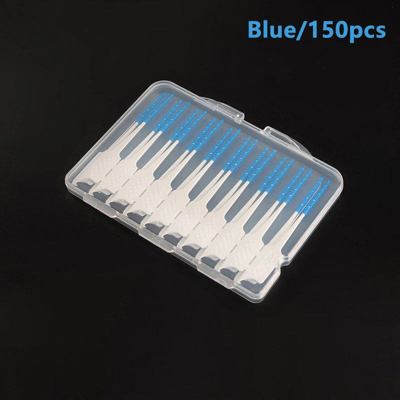 Soft Bristle Silicone Toothpicks Interdental Brushes Oral Hygiene Qme 150PcsBlue