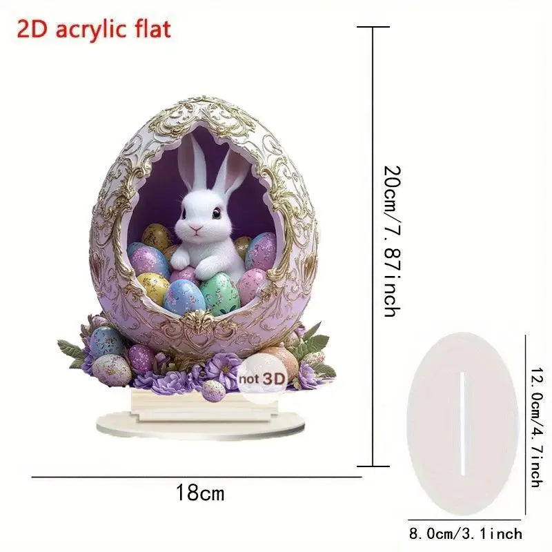 Cute Rabbit Desktop Ornament Easter Egg Shaped Cottage Acrylic 2D Flat Qme A1