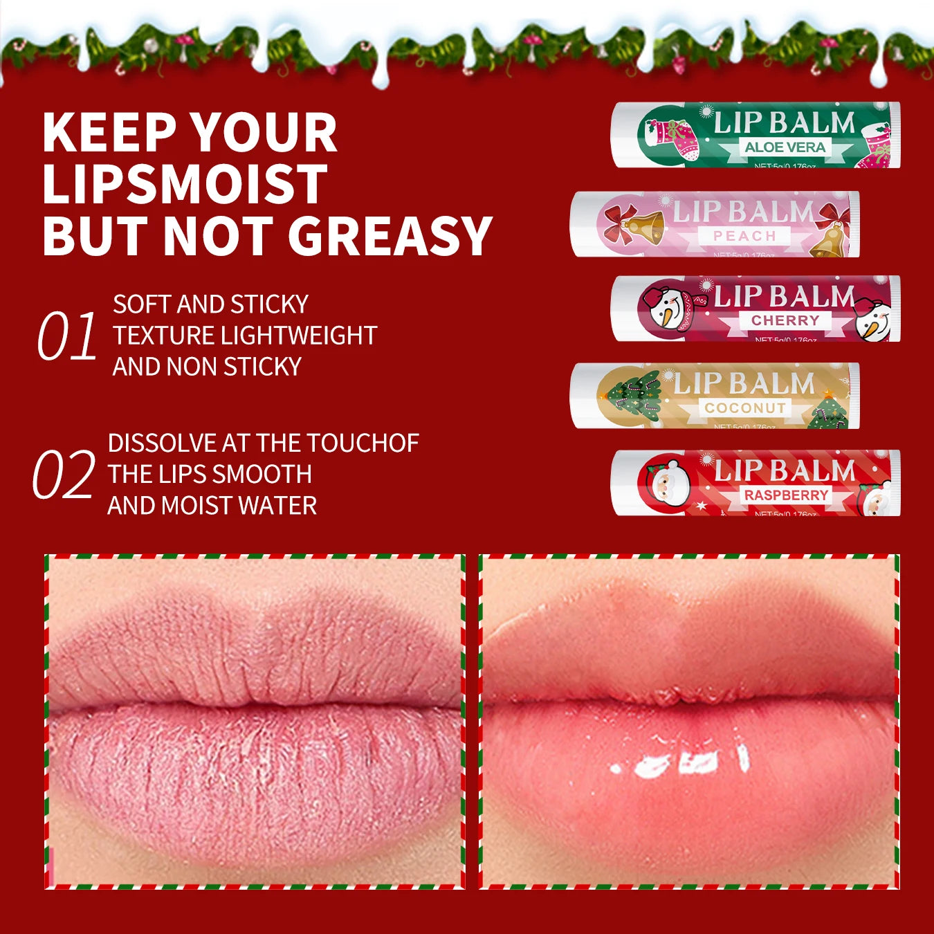 20PCS lipstick Set -5 Taste Christmas Theme Deep moisturizing and lasting moisturizing to create plump and shiny lips Qme