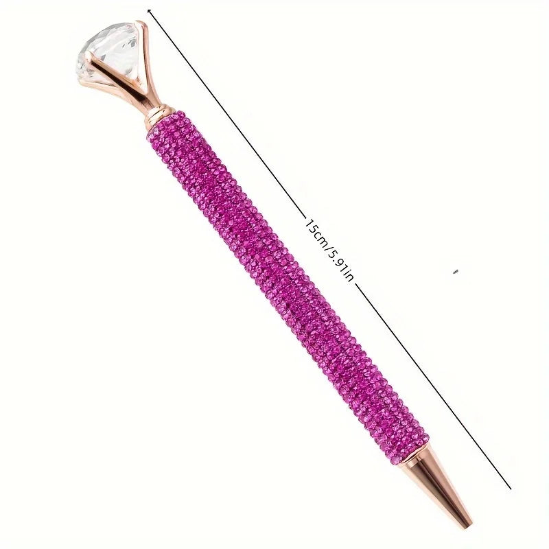 Bling Rhinestone Ballpoint Pen Large Crystal Diamond Top Rose Gold Metal Shiny Diamond Pen Gift for Wedding Office School Women Qme