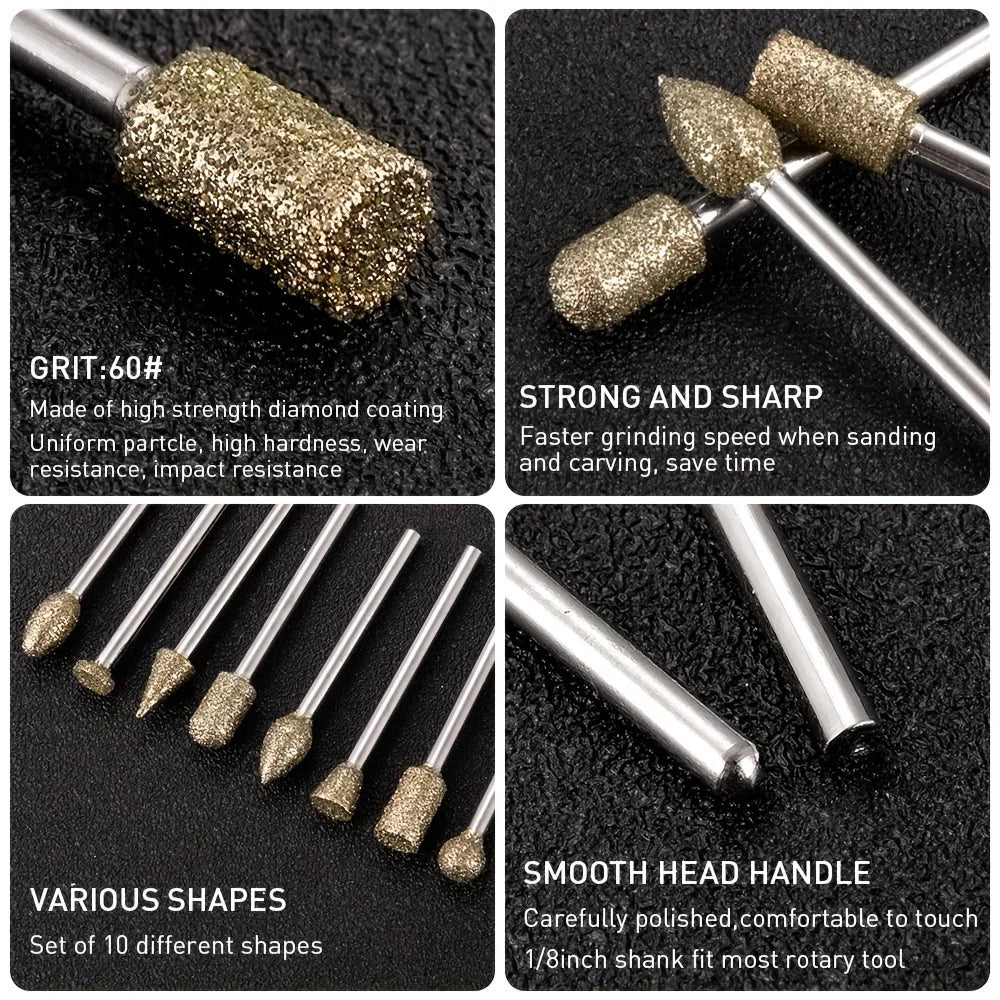 20pcs Diamond Coated Grinding Burr Set - Premium Rotary Tool Accessories for Effortless Stone, Ceramic & Glass Carving Qme