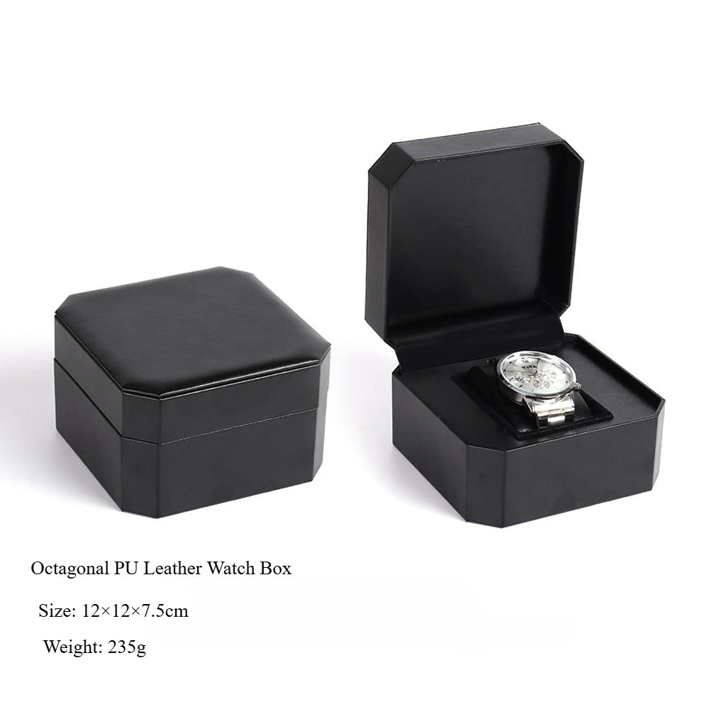 2-Piece Octagonal Green PU Leather Watch Box,Watch Case Portable Premium Gift Case for Wristwatch & Bracelet Storage,Display Box Qme Black 2Pcs