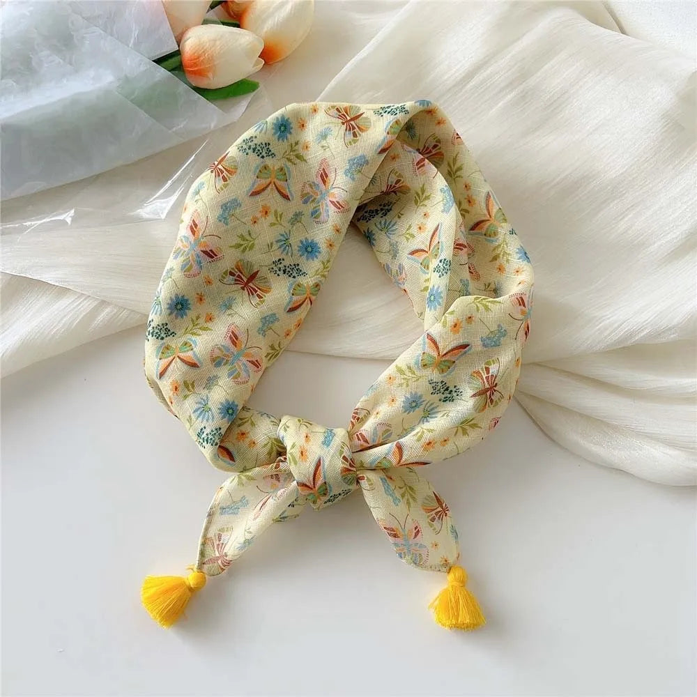 Neck Wrap Cotton-linen Square Scarf Fringed Breathable Hair Bandana Qme Style 18