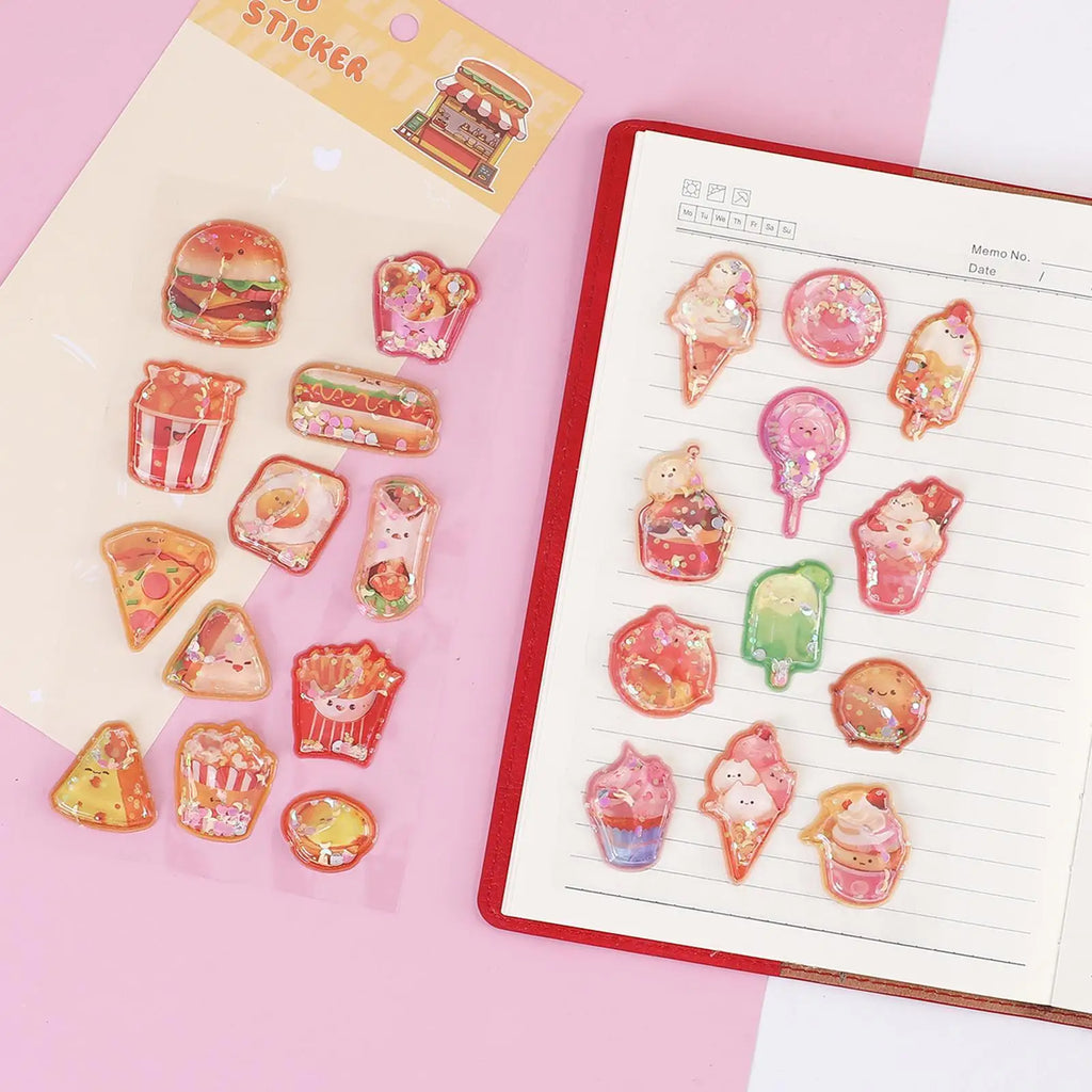 3D Stickers Embossed Adorable Assorted Decals Mini Hamburger Cartoon 3D Stickers for Boys Girls Children Teens Students Laptop Qme