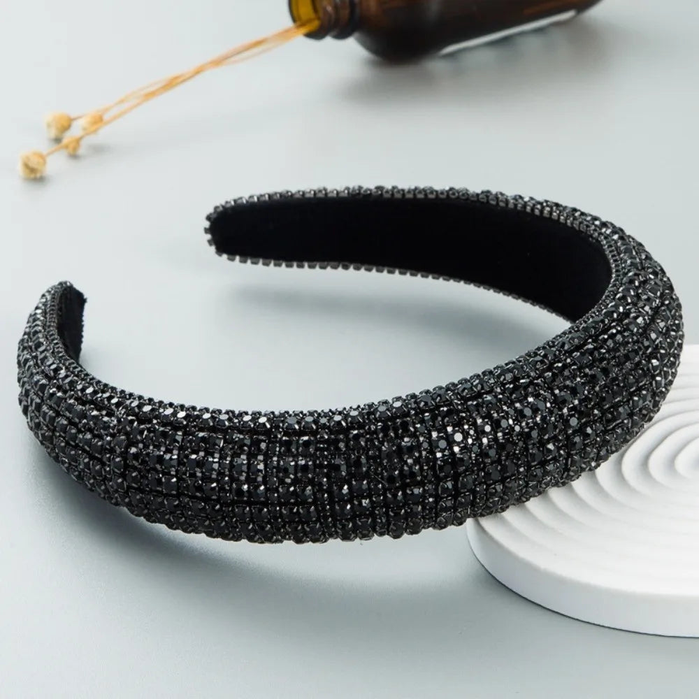 Sparkly Hairband Padded Rhinestone Headband Baroque Luxury Crystal Qme Black
