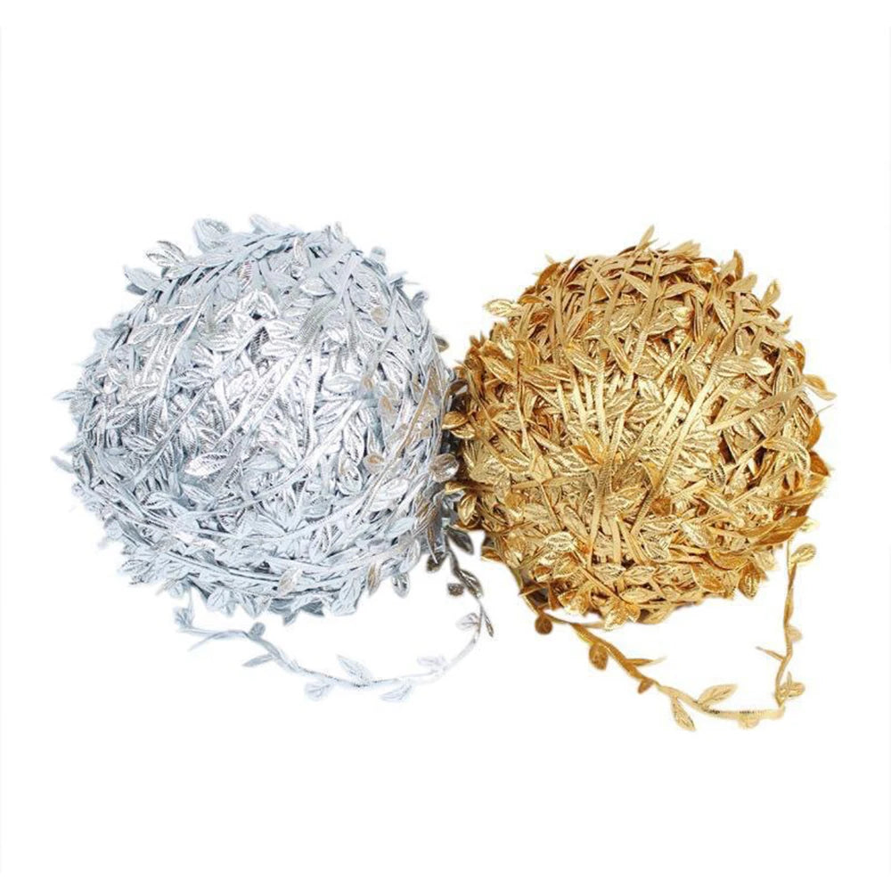 5/20M Gold Leaves Vine Artificial Silk Leaf Wreath Home Handmade Scrapbooking Craft Wedding Decor Fake Flower Rattan Garland Qme