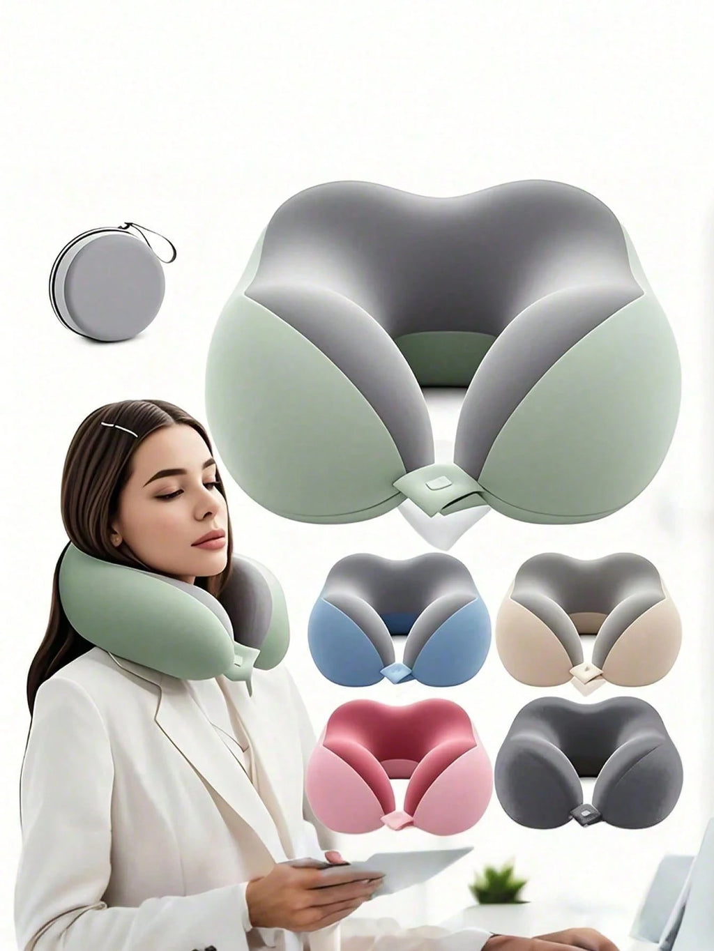 U-shaped Memory Cotton Neck Pillow Portable Travel Nap Office Qme