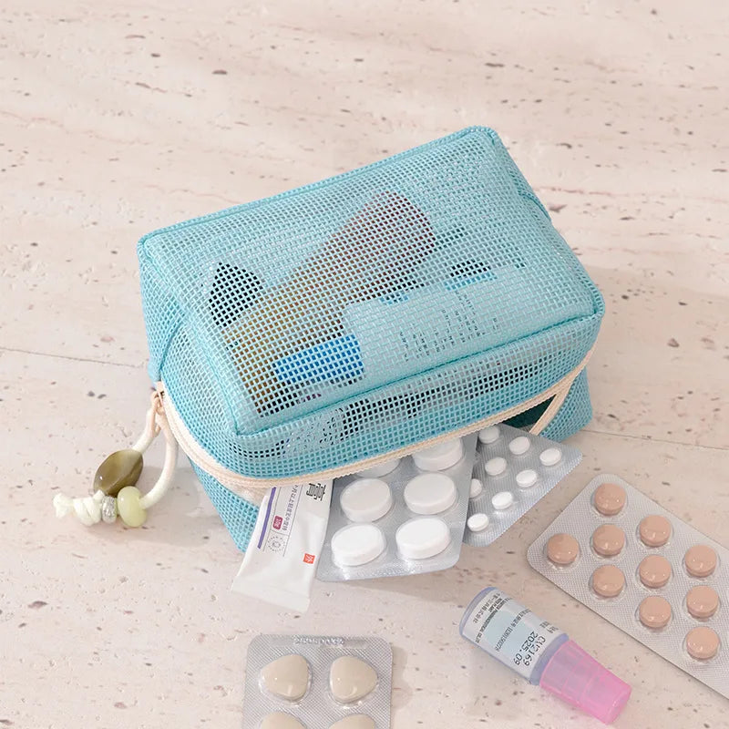 A New Model Casual Nylon Storage Pouch Hand-held With Zipper Cosmetic Bag Multipurpose Mesh Mesh Pouch Travel Qme