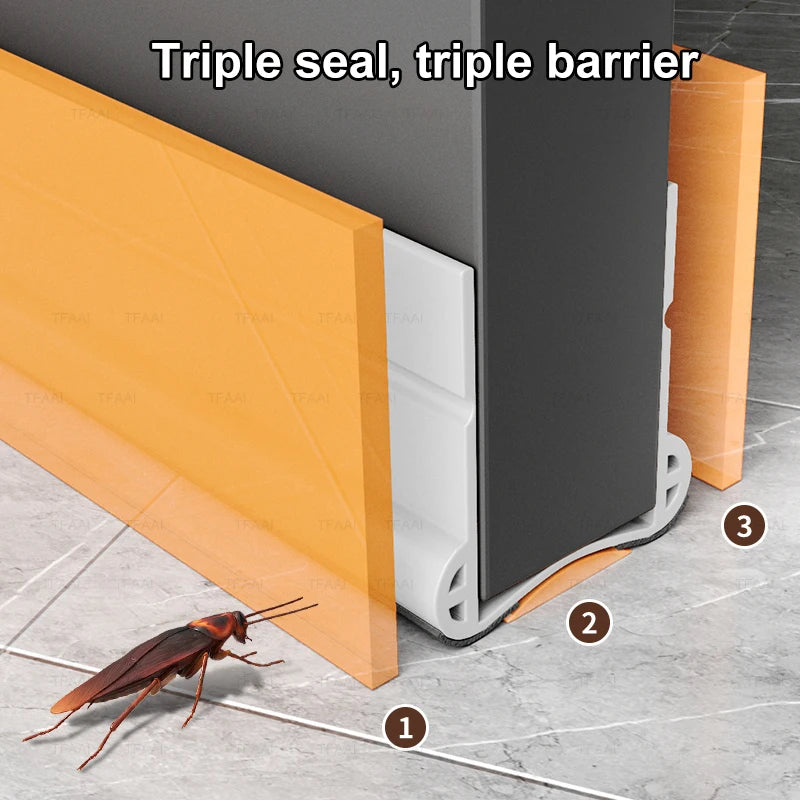 PVC Silent Door Seal Strip Flexible Door Bottom Gap Weather Strip Washable and Wear-resistant Sealing Strip with Under Brush Qme