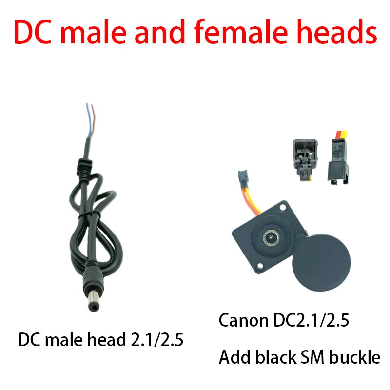 1PC Electric Bicycle Charging Head Lithium Battery Output Line Round Male And Female Base Dc2.1 / 2.5 Charger Plug Socket. Qme
