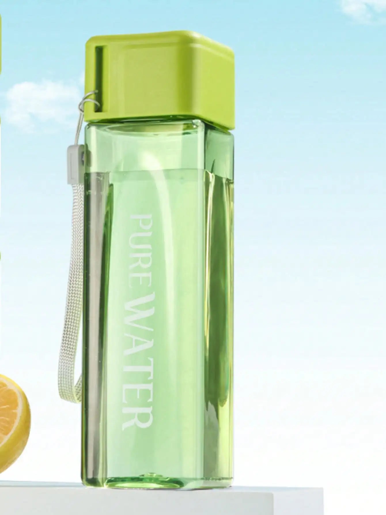 Square Plastic Cup Simple Personalized Portable Water Bottle Back Qme green <500ml