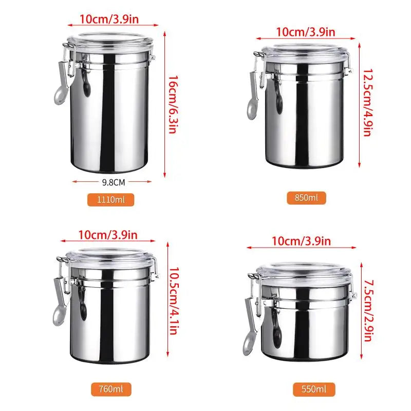 304 Stainless Steel Airtight Food Container Moisture-Proof Grain Storage Can for Kitchen Qme