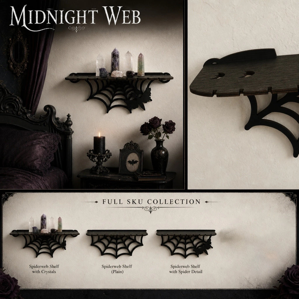 Gothic Style Wooden Spider Wed Wall Shelf for Bedroom Living Room Storage Rack Halloween Party Decorative Props Qme