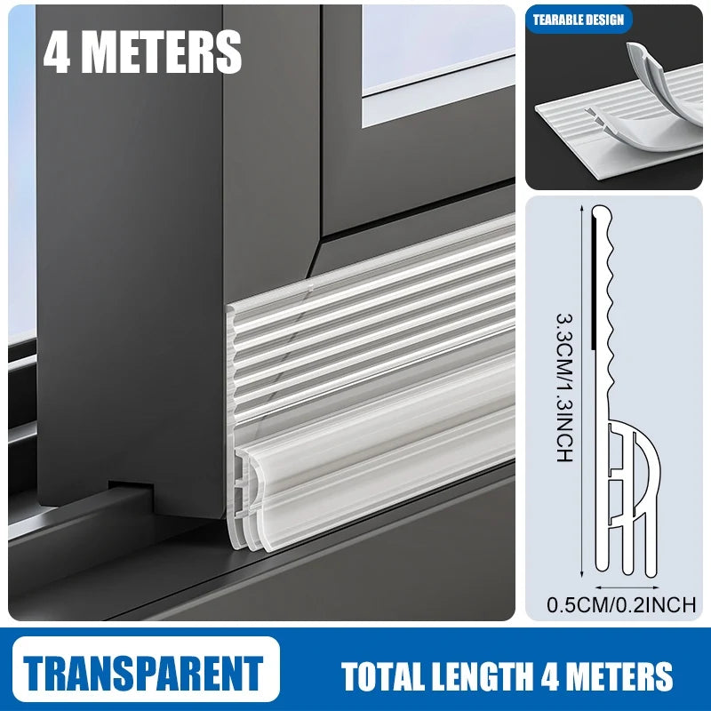 2/4M TPE Anti-Cold Sliding Window Seal Strip Sound Insulation Self Adhesive Triple Windproof Door Under Adjustable Weatherstrip Qme Transparent 4M