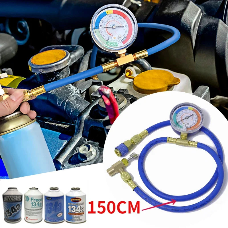 R134A Car AC Air Conditioning Refrigerant Recharge Hose W/ Pressure Gauge Measuring Kit Copper Auto Car Accessories 1/2“ 1/4 Qme