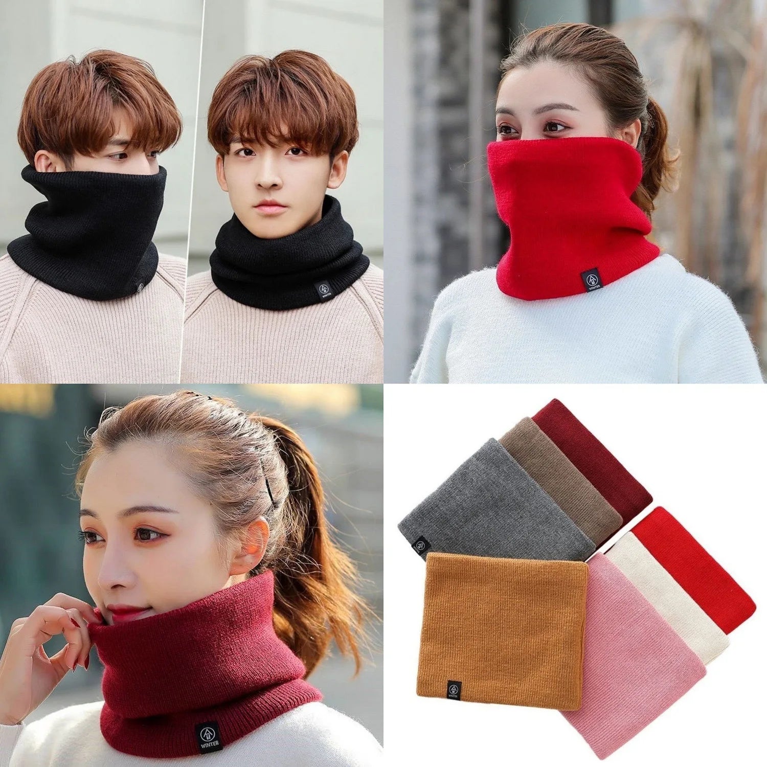 Multifunctional Thermal Knit Neck Tube Scarf Windproof Cold Proof Face Mask Neck Warmer For Ski Running Daily Wear Qme