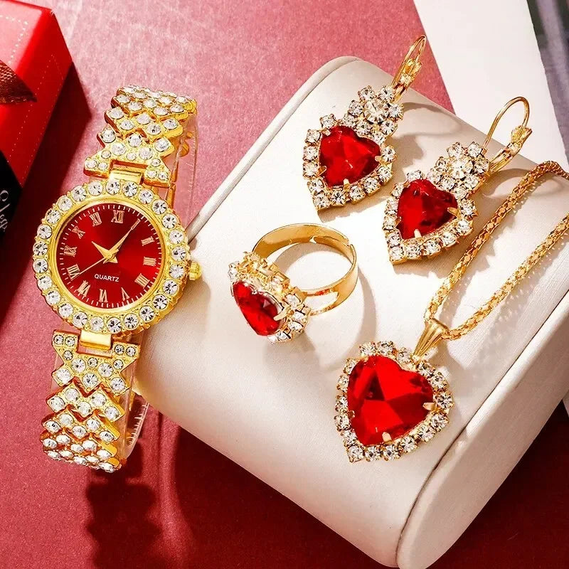 Gold luxury watches, women's rings, necklaces, earrings, rhinestones, fashionable watches, casual women's bracelets, watches, je Qme