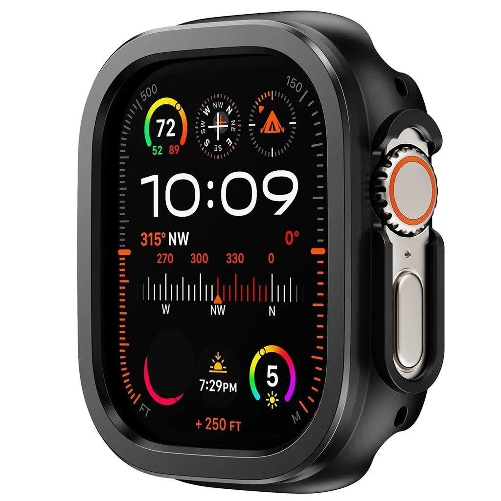 Aluminum Alloy metal +TPU Case For Apple Watch Ultra 49 45 41mm Bumper Frame Housing Protector for iWatch Series SE 9 8 Ultra 7 Qme Black 49mm For Ultra