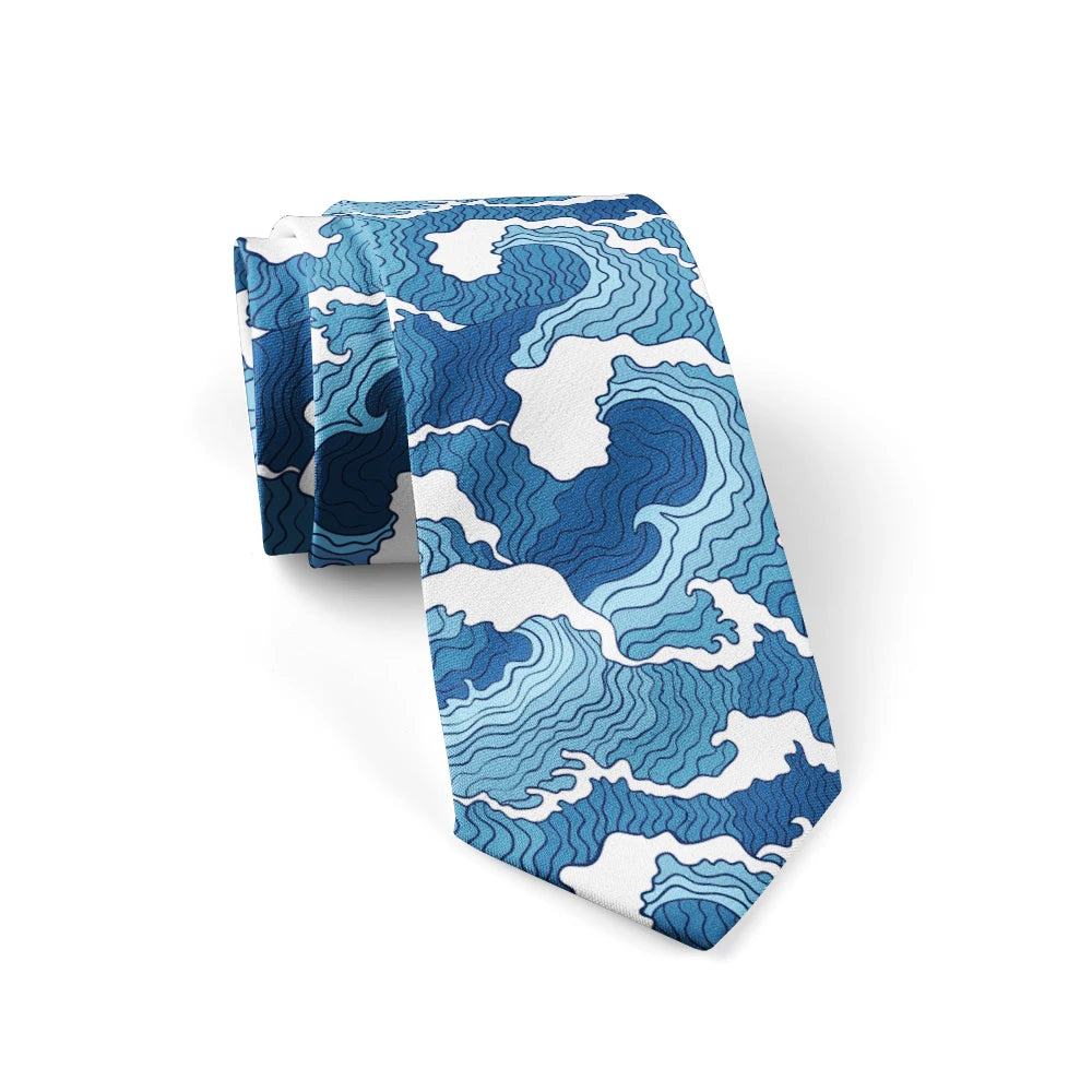 Fashionable Ukiyo-e Wave Print Tie Funny Small Animal Polyester Qme style3